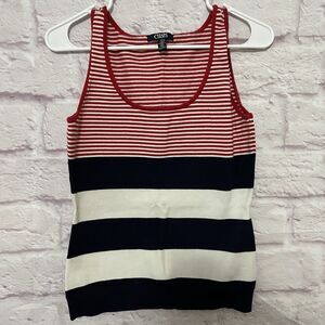 Chaps Knit Tank Sweater Womens M Red White Blue Striped Americana Top